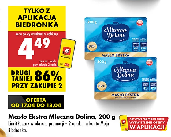 Masło Ekstra Mleczna Dolina w Biedronce