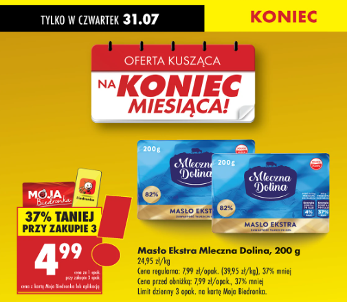 Masło Mleczna Dolina w Biedronce przy zakupie 3 sztuk