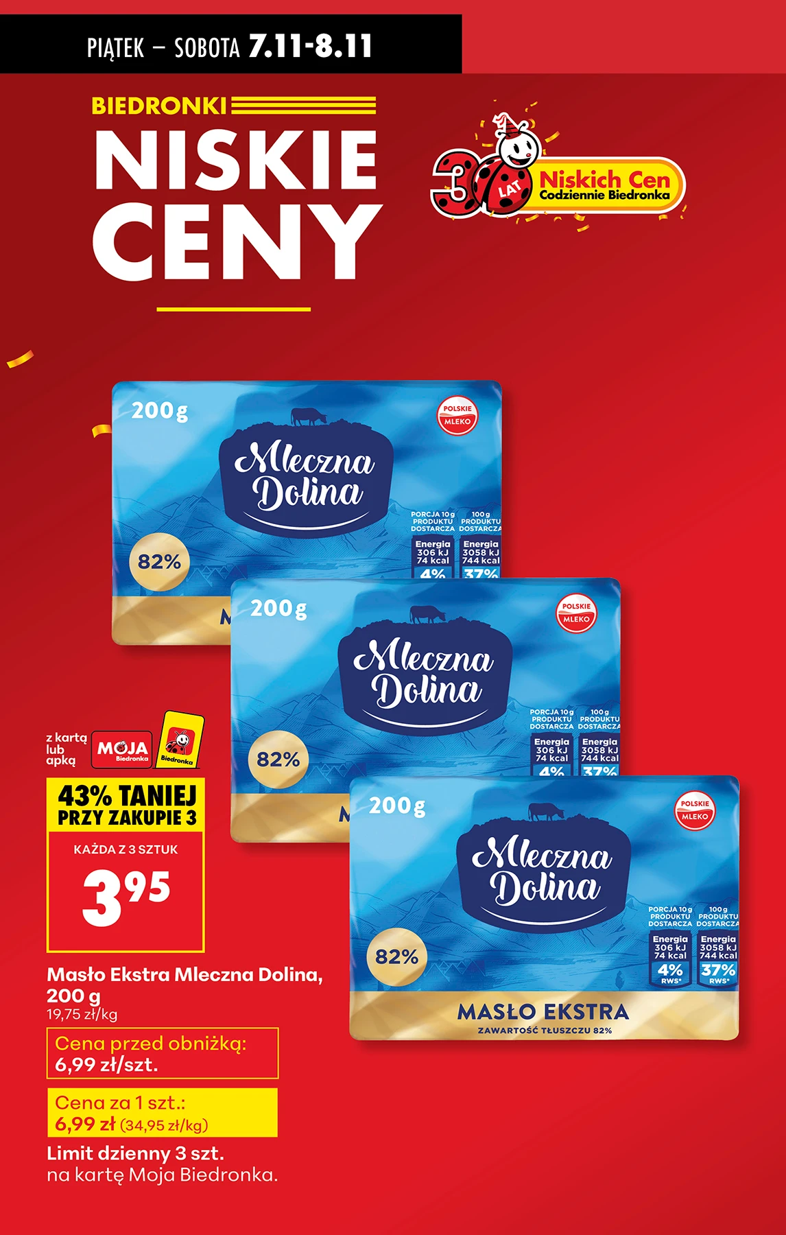 Masło Mleczna Dolina za 3,95 zł przy zakupie 3 sztuk