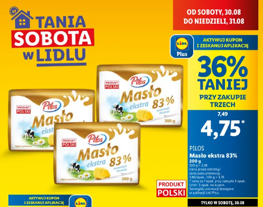 Masło w Lidlu w sobotę 30.08 za 4,75 zł