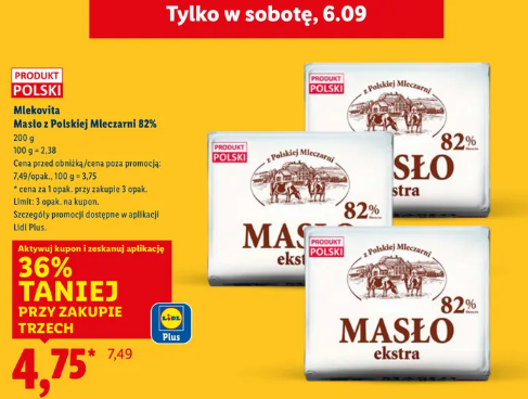 Promocja na masło w Lidlu tylko w sobotę Mlekovita Masło z Polskiej Mleczarni 82%