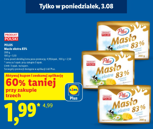 Masło Ekstra PILOS 83% w Lidlu