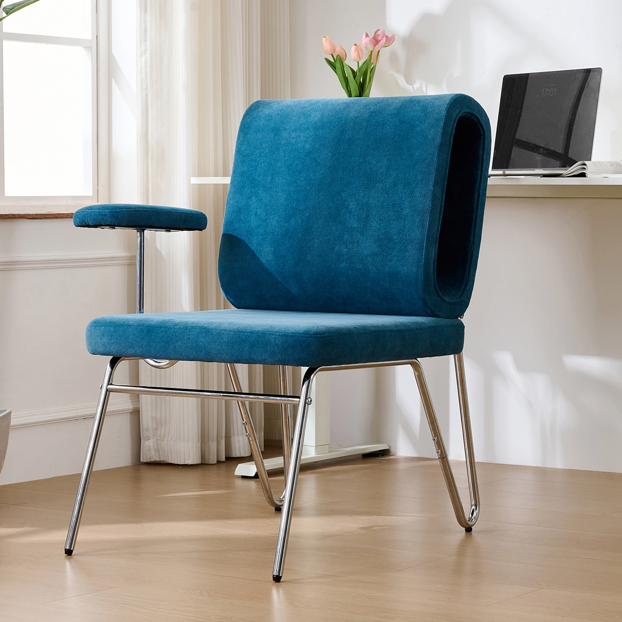 Fotel biurowy z podłokietnikami z legowiskiem dla kota - 77 x 70 x 89 cm - Niebieski