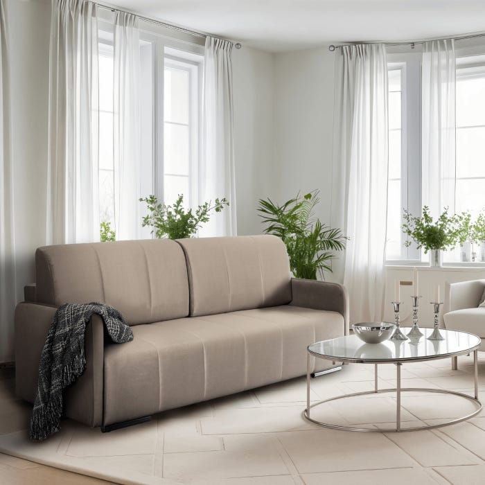 Sofa Rozkładana Kanapa Z Funkcją Spania Wersalka Dwuosobowa Beżowa IBIZA