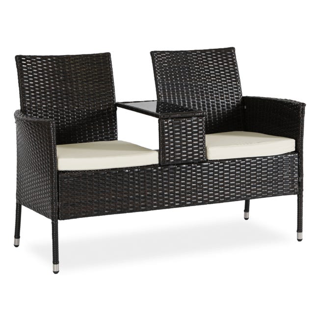 Sofa Ogrodowa Kent Dwuosobowa ze Stolikiem Technorattan Brązowa