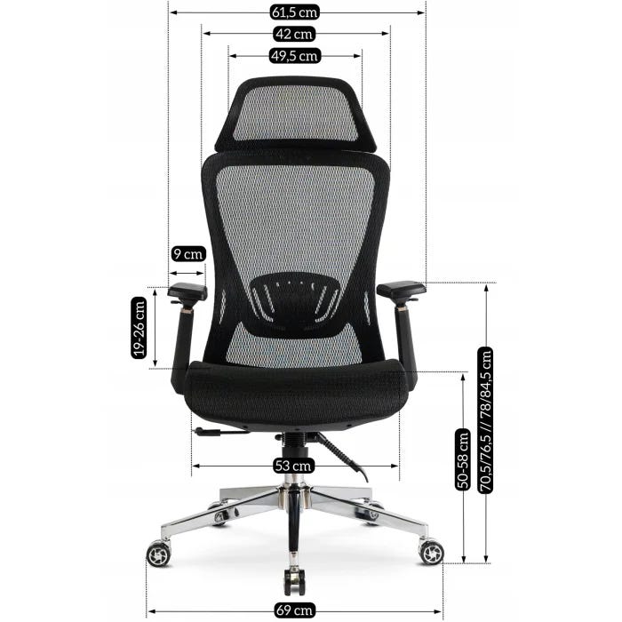 Fotel Biurowy Krzesło Obrotowe Ergonomiczny Gaming Regulowany Czarny LITOS