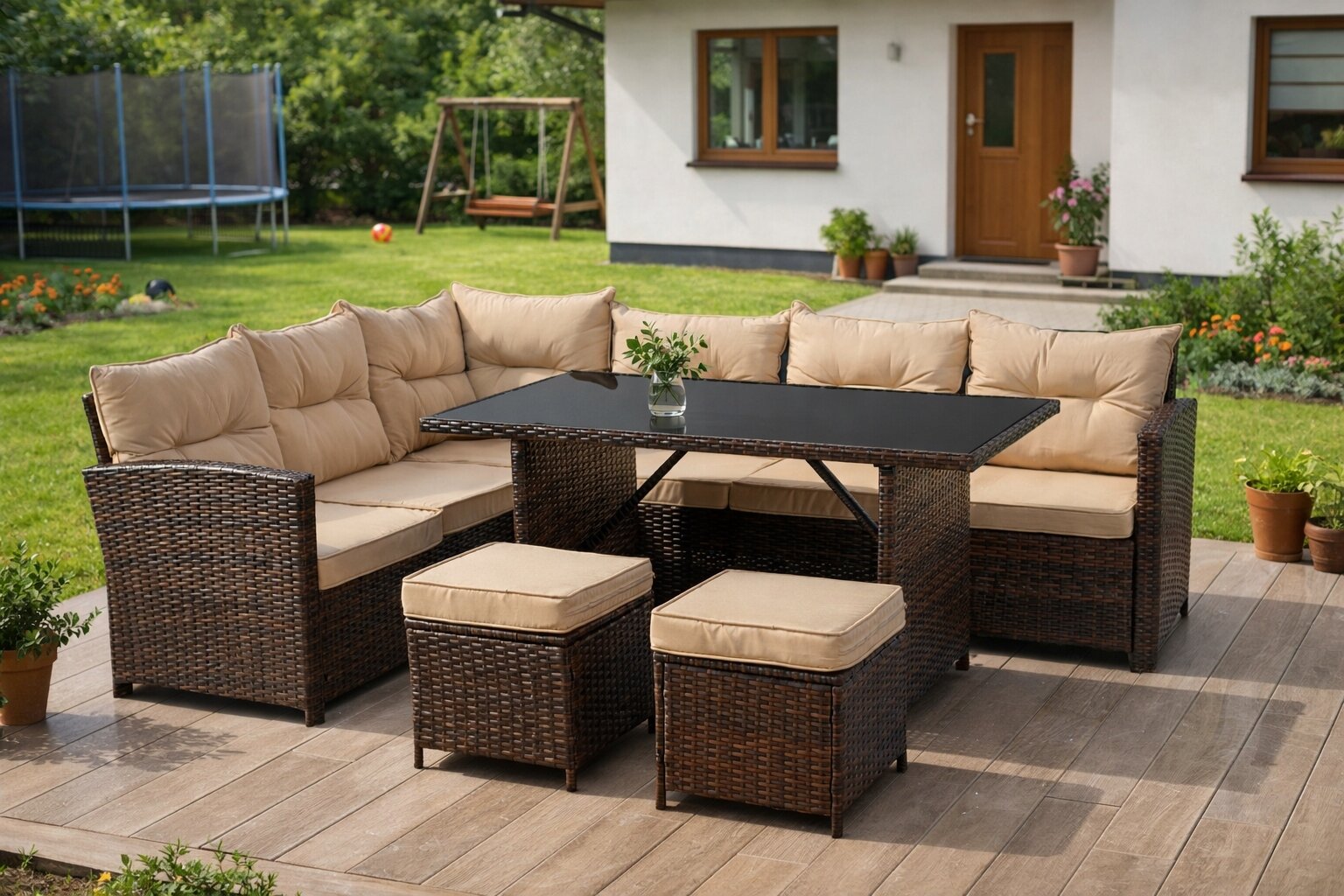 Zestaw Mebli Ogrodowych Technorattan Na Taras Ogród Brązowy Beżowy DALLAS