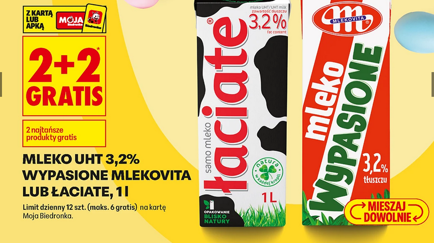 Mleko UHT 3.2%, Wypasione MLekovita lub Łaciate, 1L (2+2 GRATiS)