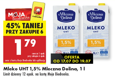 Mleko Mleczna Dolina 1 litr UHT za 1,79 zł przy zakupie 6