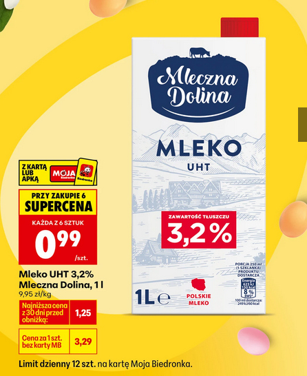Mleko UHT 3.2% Mleczna Dolina, 1 L (przy zakupie 6 szt.)