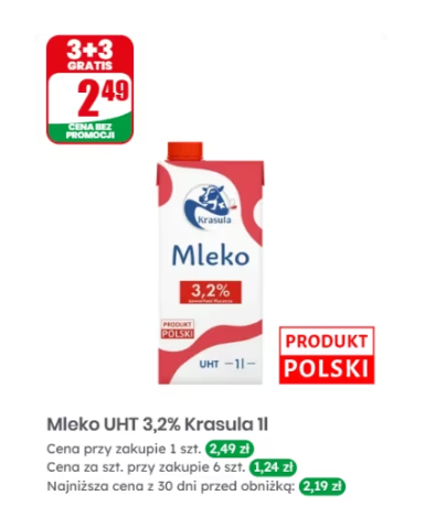 [DINO] Mleko UHT 3,2% Krasula 3+3 gratis