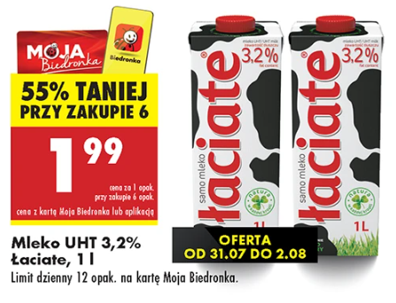 Mleko Łaciate 1L z Biedronki przy zakupie 6 szt.