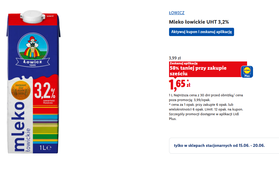 Mleko łowickie UHT 3,2%