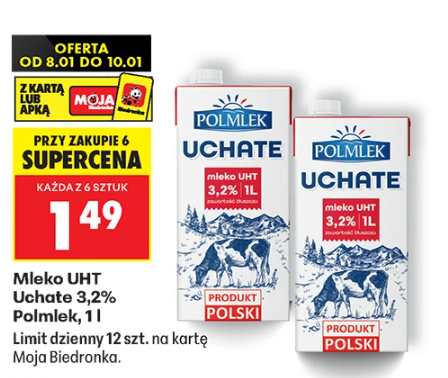 Mleko UCHATE Polmlek w Biedronce za 1,49 zł przy zakupie 6 sztuk