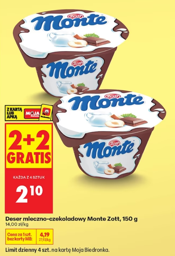 [Biedronka] Deser Monte 150 g w promocji 2+2 gratis