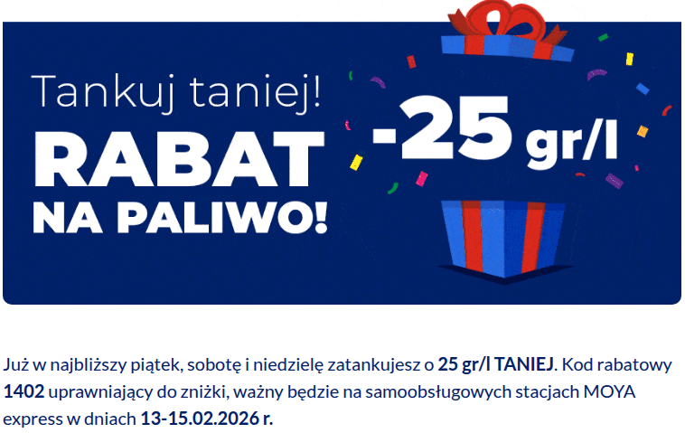 Rabat na paliwo od MOYA na Walentynki - tankuj taniej 25 gr/l!