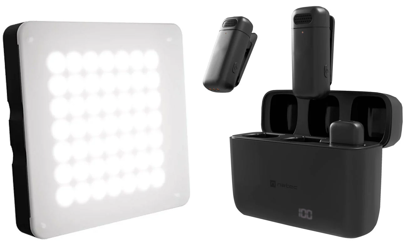 NATEC Zestaw streamingowy 2 mikrofony Hopper + lampa Alfama Color