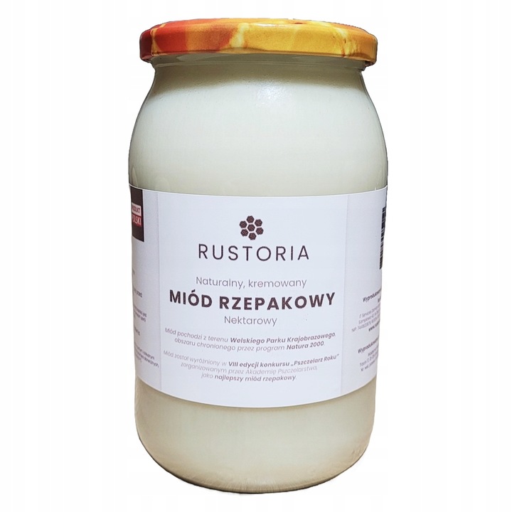 Naturalny miód rzepakowy kremowany Premium–Laureat „Pszczelarz Roku” 1200g