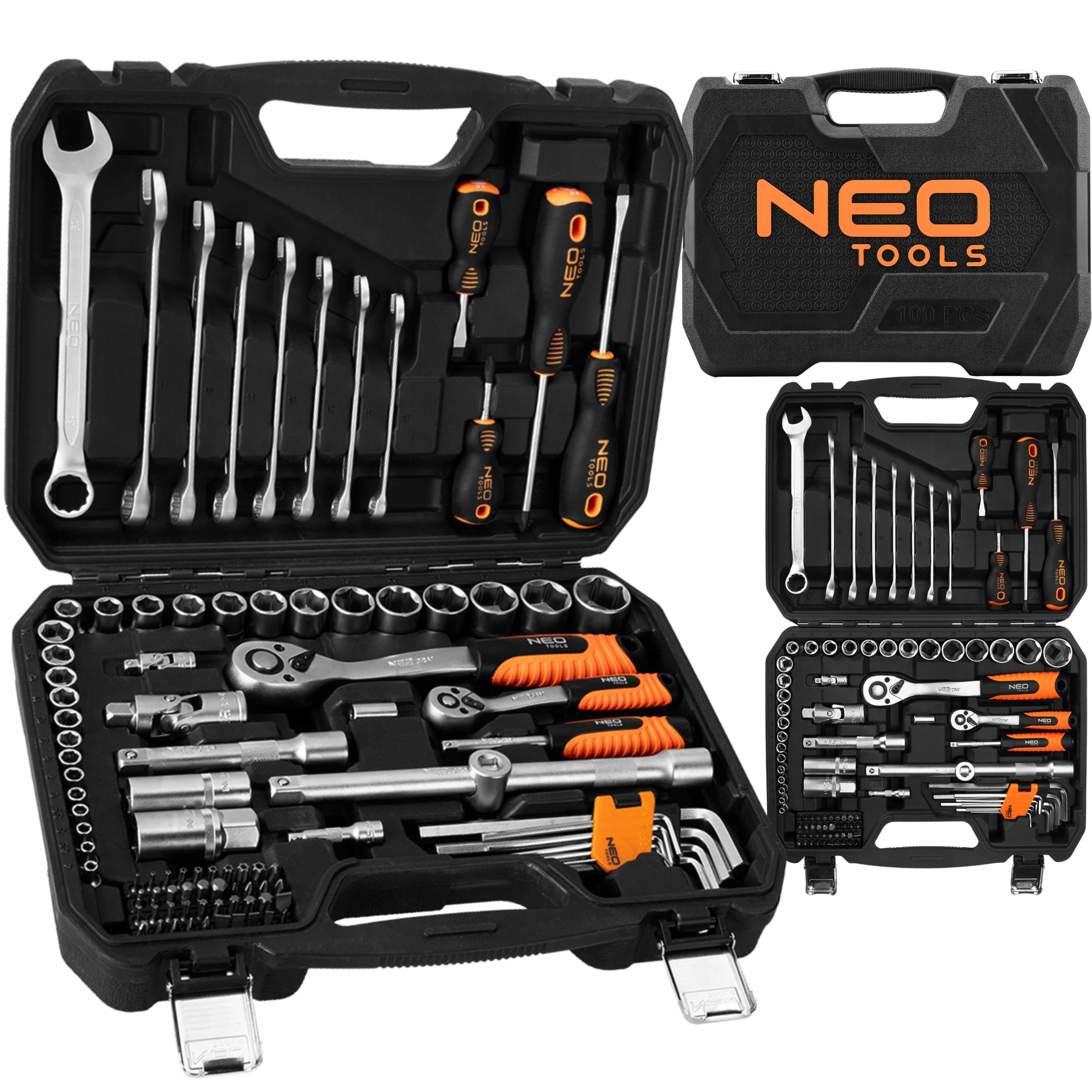 NEO TOOLS Zestaw Kluczy Nasadowych 100 el. 1/2" 1/4" Klucze Płasko Oczkowe