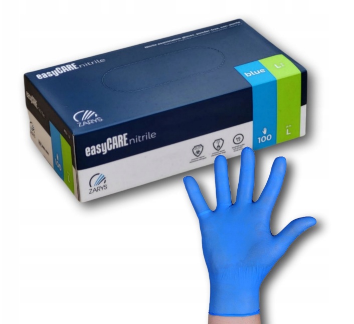 Rękawiczki nitrylowe bezpudrowe easyCARE nitrile niebieskie r. L 100 szt.