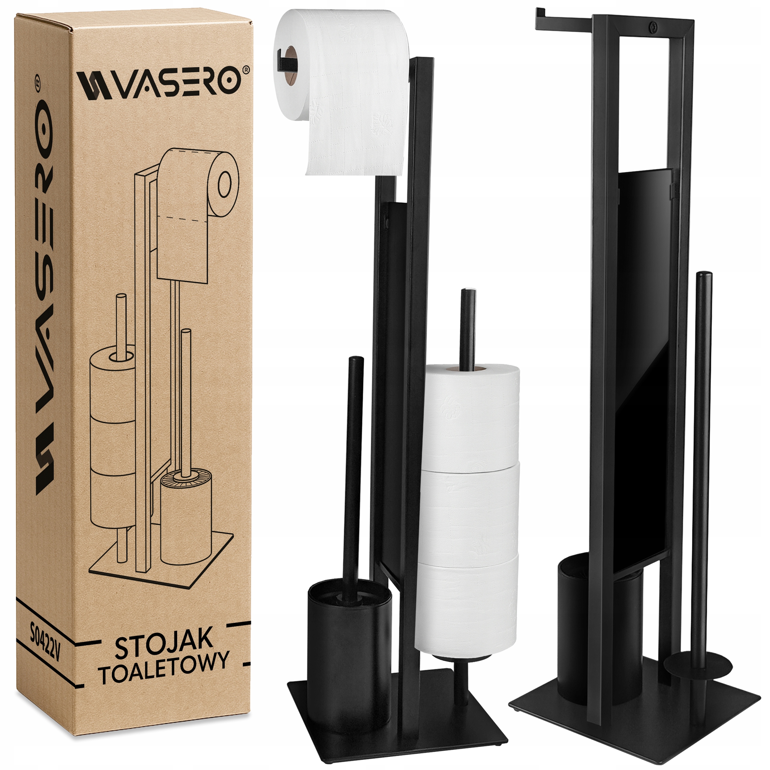 Nowoczesny STOJAK VASERO na szczotkę i papier toaletowy