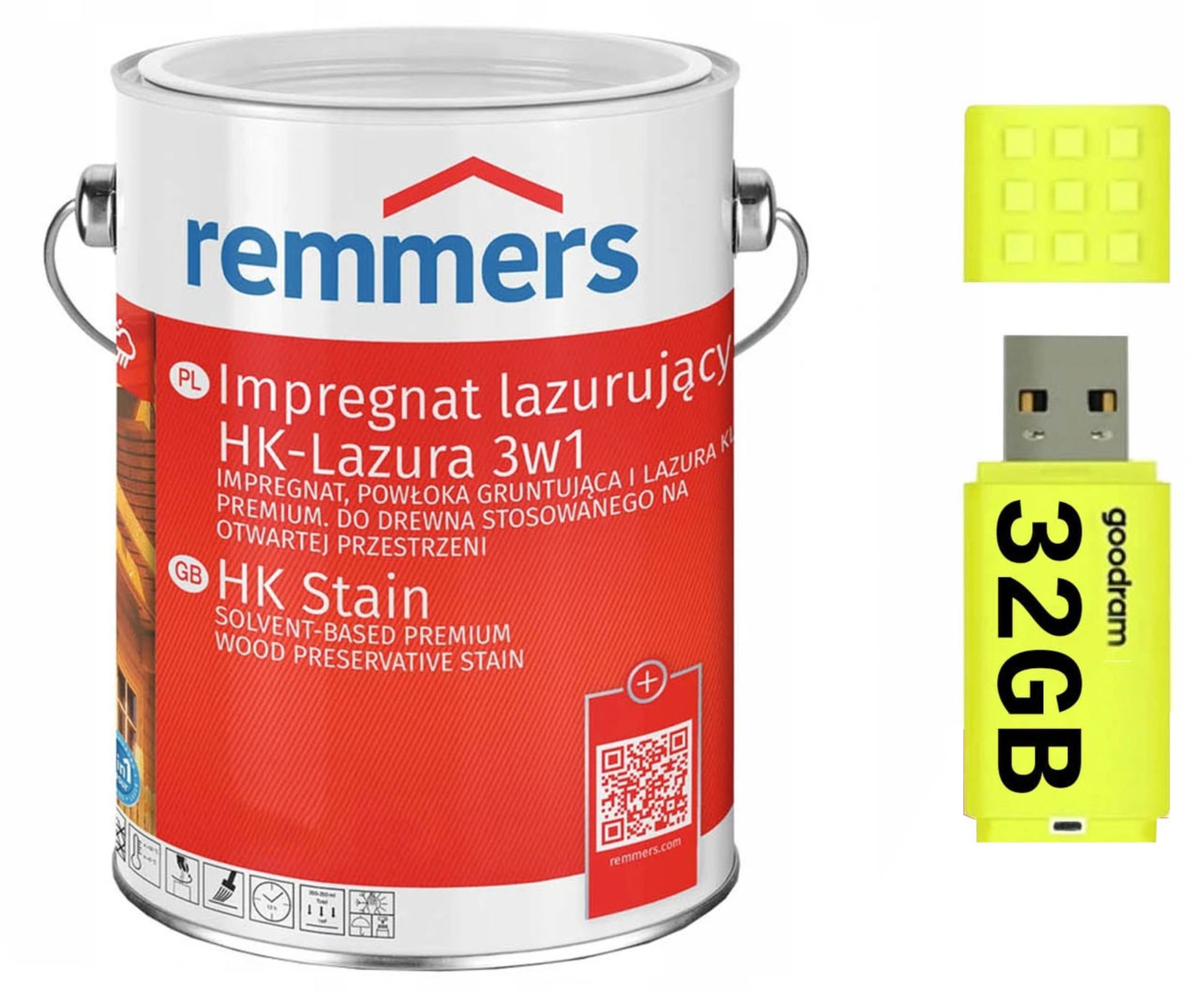 Lazura do drewna Remmers HK-Lasur 20L w dowolnym kolorze + Pendrive 32GB