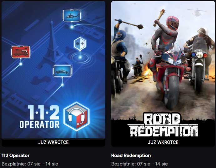 112 Operator i Road Redemption za darmo w sklepie Epic Games (7-14.08)