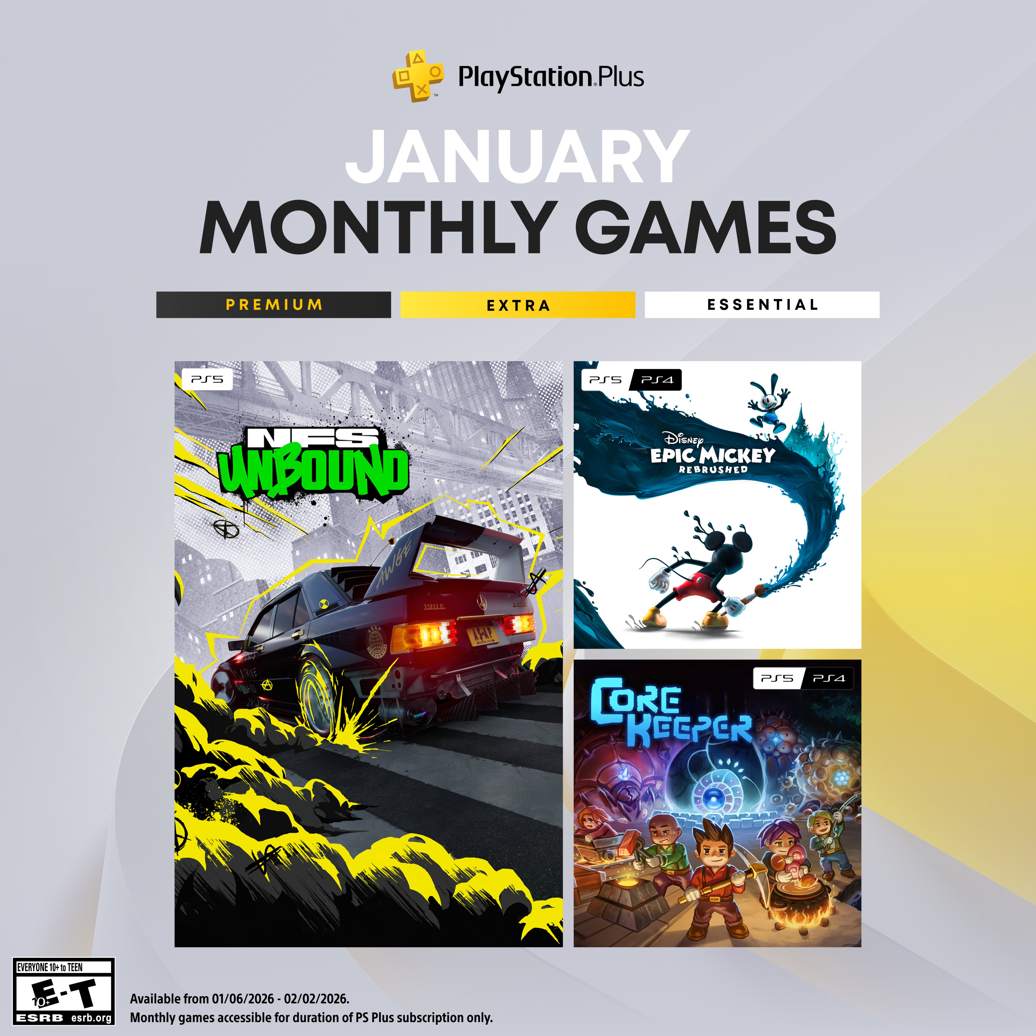 PlayStation Plus Essential na styczeń: Need for Speed Unbound, Disney Epic Mickey: Rebrushed, Core Keeper