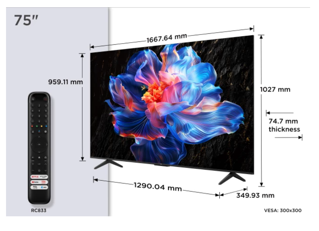 Telewizor TCL 75P69K LED 75" 4K Ultra HD Google TV Dolby Atmos DVB-T2 Czarny