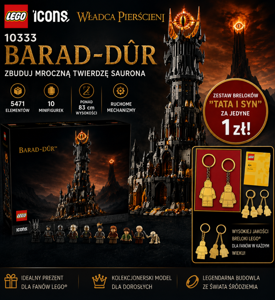 LEGO ICONS 10333 Władca pierścieni: Barad-dur + LEGO Zestaw breloków - Tata i Syn