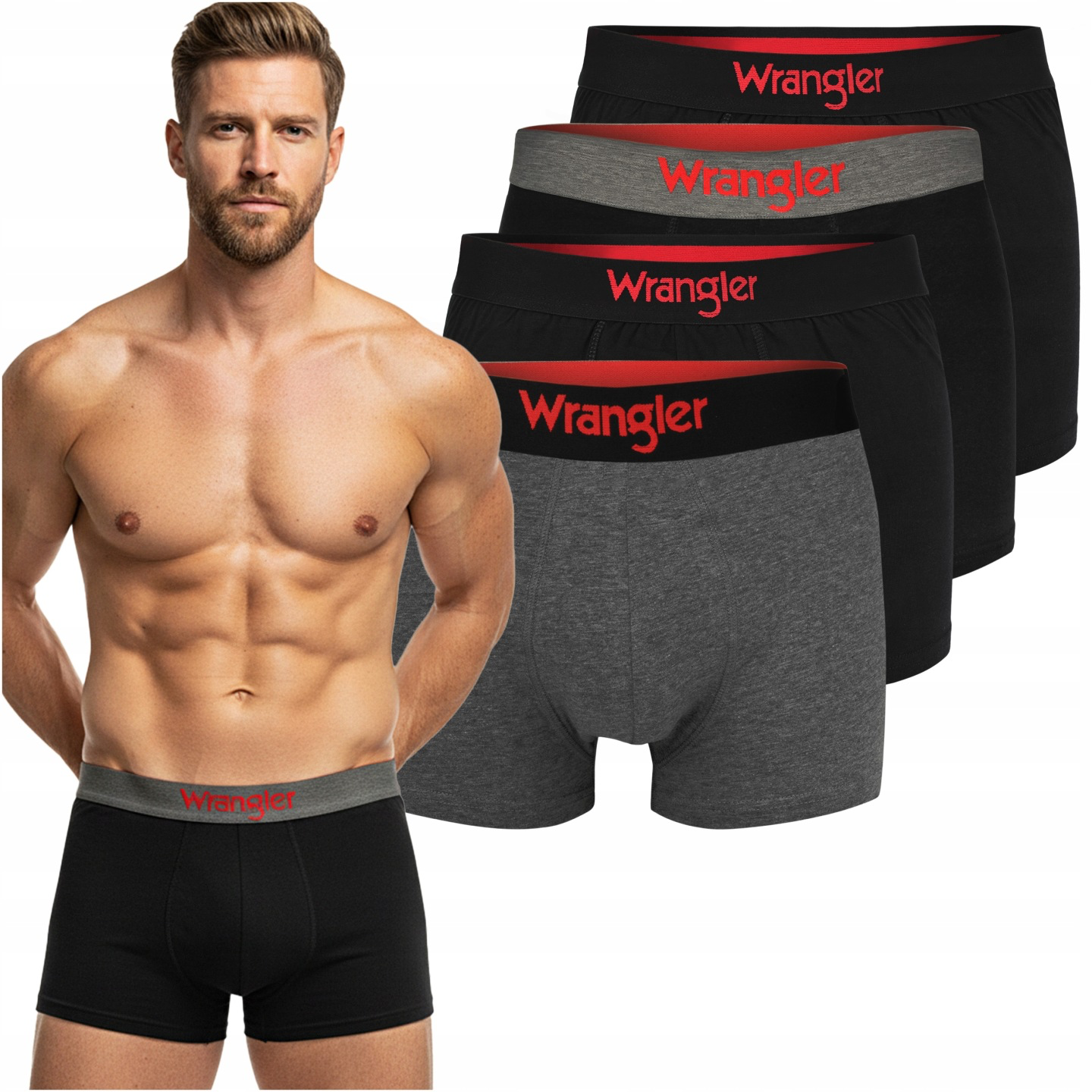 WRANGLER Zestaw Bokserki Męskie 22055 Czarny Szary Bawełna 4 pak Roz. L