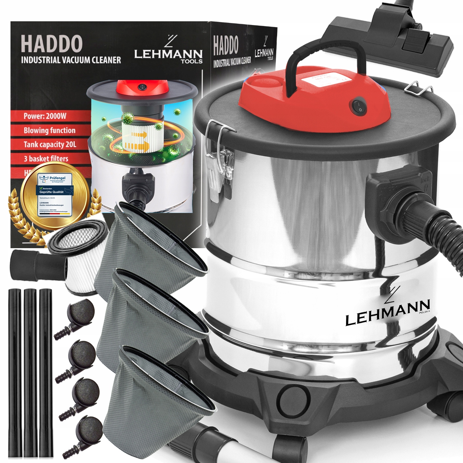 ODKURZACZ PRZEMYSŁOWY LEHMANN HADDO POPIOŁU KOMINKA GRUZU TURBO 2000W