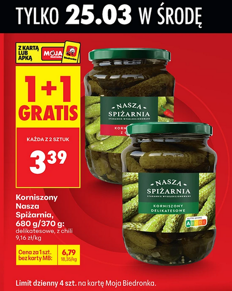Korniszony Nasza Spiżarnia, 680g/370g (1+1 GRATiS)