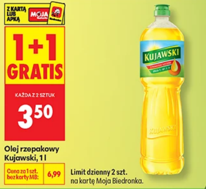 Olej rzepakowy Kujawski, 1 L (1+1 GRATiS)