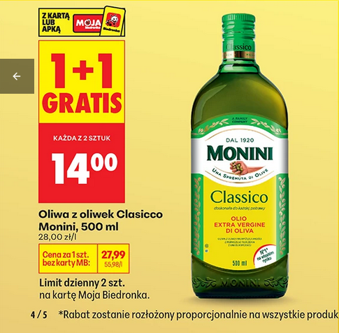 Oliva z olivek Classico Monini, 500ml (1+1 GRATiS)