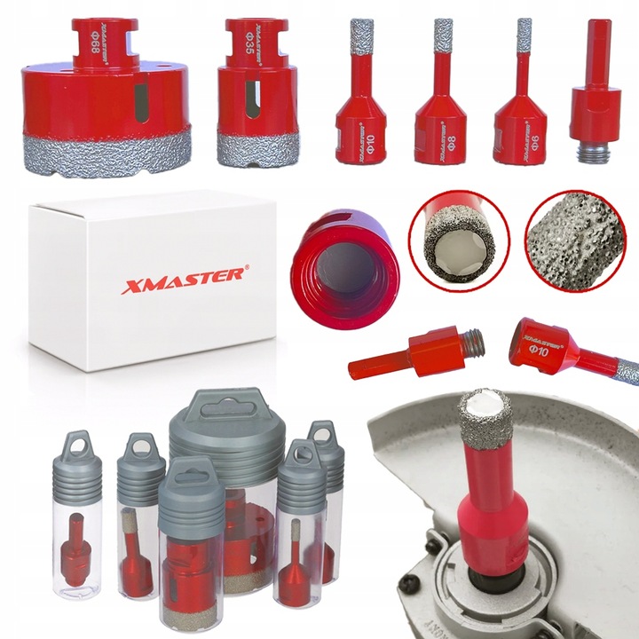 OTWORNICA DIAMENTOWA KORONKA DO GRESU M14 ZESTAW ⌀ 6,8,10,35,68 mm +ADAPTER