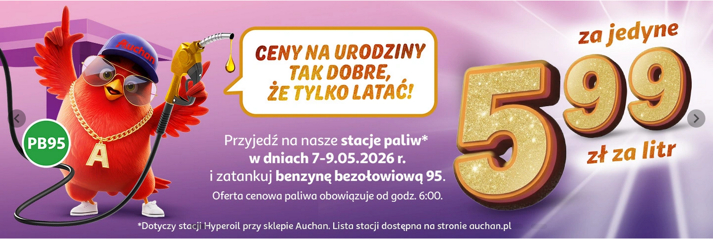 Paliwo PB95 za 5,99 zł - stacje paliw AUCHAN