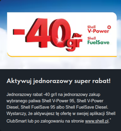 Promocja na paliwo na stacjach Shell do -40 gr/l