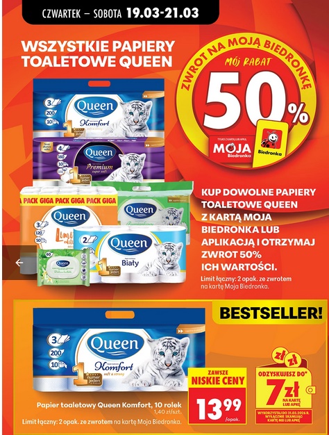 Wszystkie Papiery toaletowe QUEEN (zwrot na konto MB - 50%)