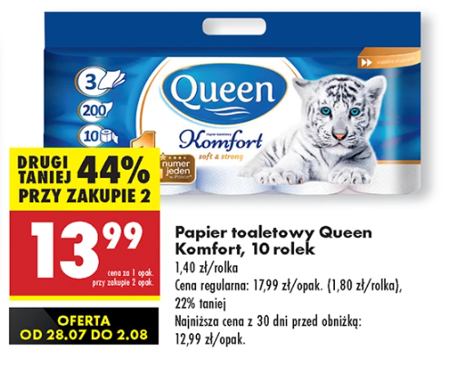 Papier toaletowy Queen Komfort w Biedronce 10 rolek - przy zakupie 2