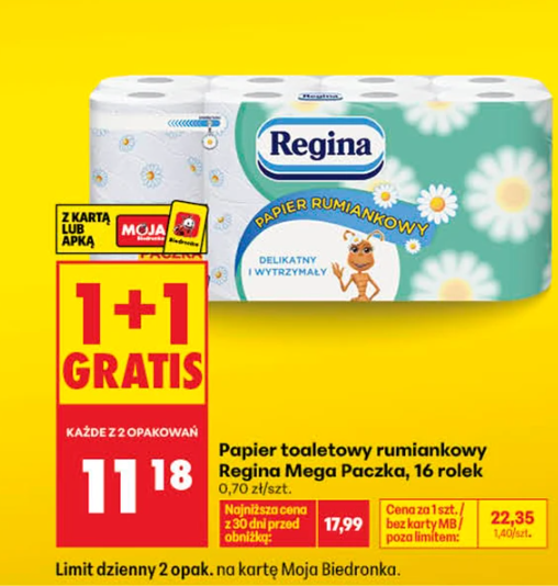 Papier toaletowy Regina w Biedronce 1+1 gratis