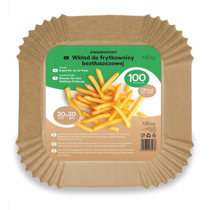 PAPIEROWE WKŁADY DO AIR FRYER FRYTKOWNICY BEZTŁUSZCZOWEJ 100szt FORMA TACKI