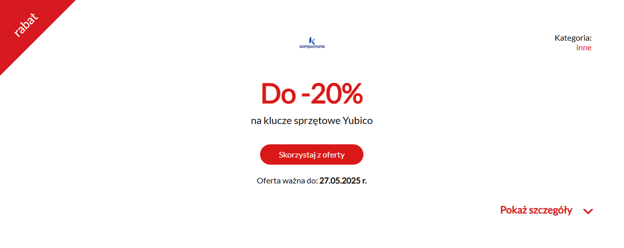 Do -20% na klucze sprzętowe Yubico