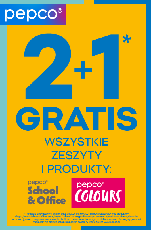 Promocja 2+1 GRATIS na wszystkie zeszyty i produkty z logo „Pepco School&Office” oraz „Pepco Colours”