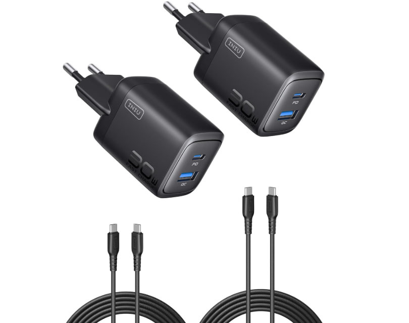 Ładowarka Iniu 30W USB-C i USB-A (2 sztuki) + kable