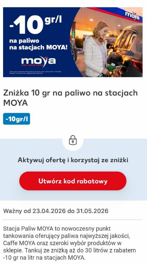 [Moya] -10gr na paliwo na stacjach MOYA z aplikacji Kauflanda