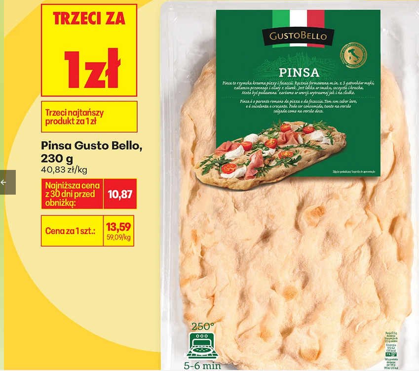 Pinsa Gusto Bello, 230g (trzecia sztuka za 1 PLN)