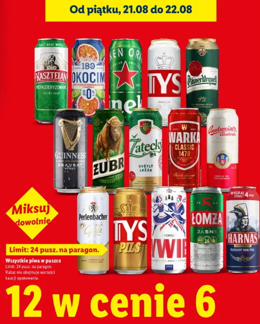 Weekendowa promocja na piwo w Lidlu 12 w cenie 6