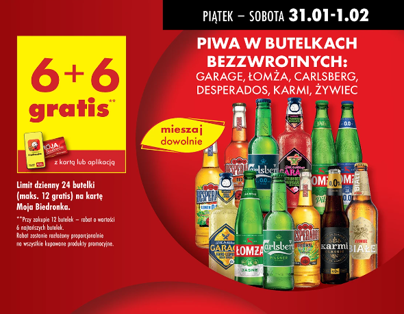 Piwo 6+6 gratis w Biedronce