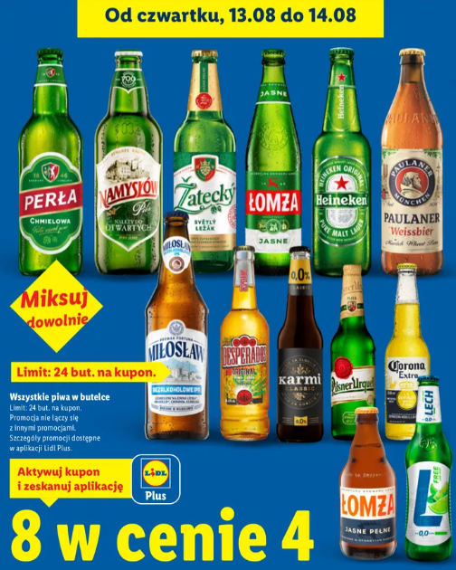 Promocja na piwa w Lidlu 8 w cenie 4